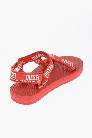 T-Strap Sandals with Logo Straps