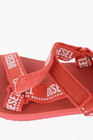 T-Strap Sandals with Logo Straps