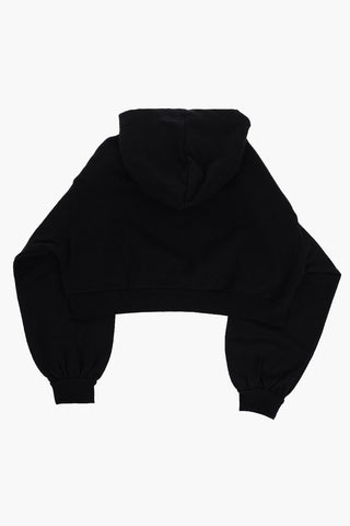 Felpa Crop in Cotone Garzato con Cappuccio e Logo Stampato