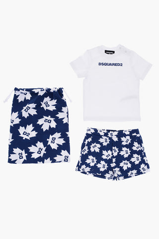Logo Printed Stretch Cotton T-Shirt and Shorts Set