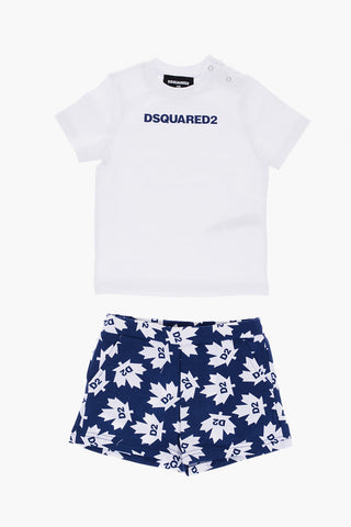 Logo Printed Stretch Cotton T-Shirt and Shorts Set