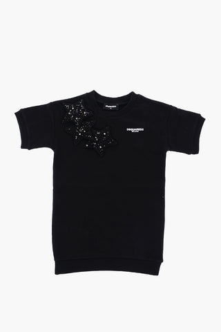 Short Sleeve Sweat Dress with Rhinestone Details