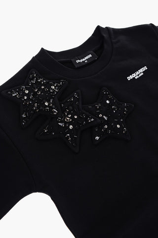 Short Sleeve Sweat Dress with Rhinestone Details