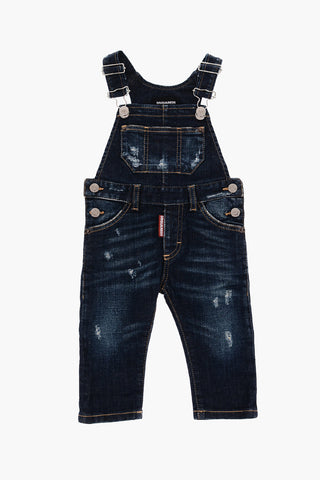 Salopette in Denim con Bottoni Argentati