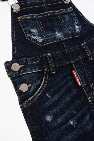 Salopette in Denim con Bottoni Argentati
