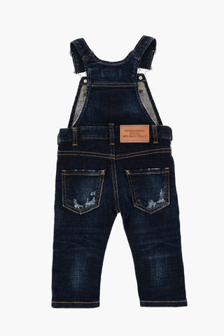 Salopette in Denim con Bottoni Argentati
