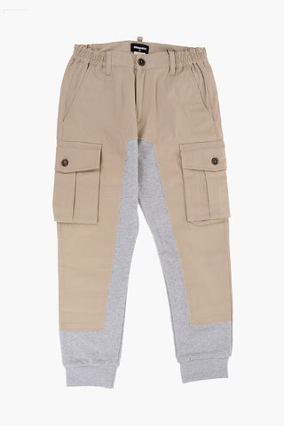 Pantaloni Cargo Bicolore in Doppio Tessuto 