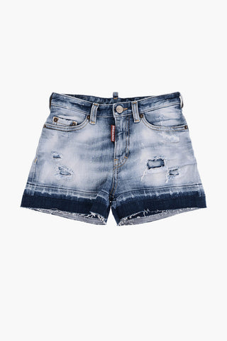 Vintage-Effect Stretch Denim Shorts
