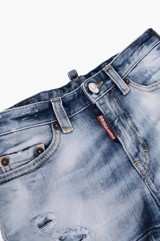 Vintage-Effect Stretch Denim Shorts