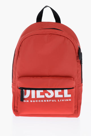Solid Color Backpack with Printed Contrasting Logo