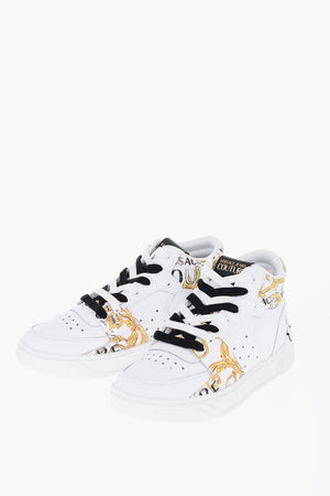 JEANS COUTURE Leather High-top Sneakers STARLIGHT with Baroque Print
