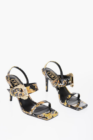 JEANS COUTURE Baroque Motif Faux Leather EMILY Sandals with Square Toe 10cm