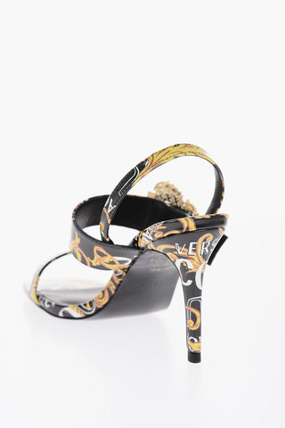 JEANS COUTURE Baroque Motif Faux Leather EMILY Sandals with Square Toe 10cm
