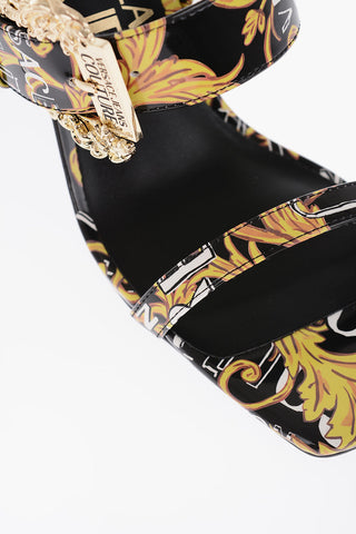 JEANS COUTURE Baroque Motif Faux Leather EMILY Sandals with Square Toe 10cm