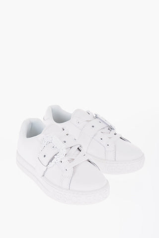 JEANS COUTURE Leather Low-Top Sneakers with Oversized Decorative Buckle