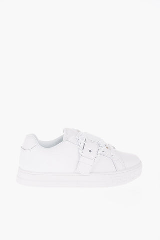 JEANS COUTURE Leather Low-Top Sneakers with Oversized Decorative Buckle