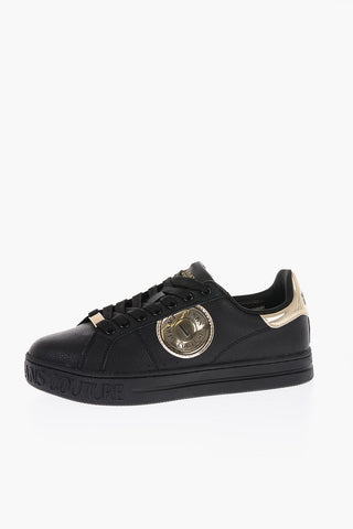 JEANS COUTURE Sneakers Basse in Pelle Martellata con Monogram Dorati