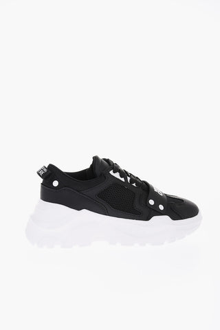 JEANS COUTURE Leather and Fabric SPEEDTRACK Sneakers with Mesh Detail on the Sides 6cm