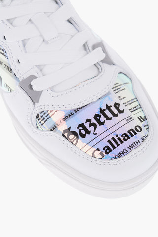 Faux Leather Low-Top Sneakers with Iridescent Details