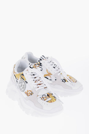 JEANS COUTURE Sneakers in Motivo Barocco Con Dettagli in Suede 7cm