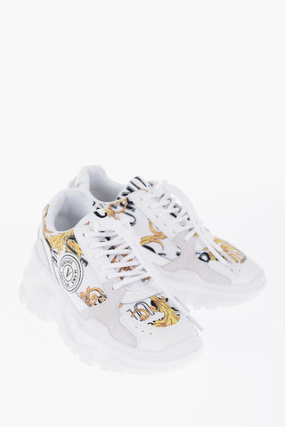 JEANS COUTURE Sneakers in Motivo Barocco Con Dettagli in Suede 7cm