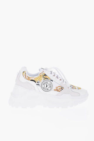 JEANS COUTURE Sneakers in Motivo Barocco Con Dettagli in Suede 7cm