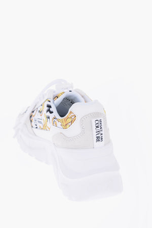 JEANS COUTURE Sneakers in Motivo Barocco Con Dettagli in Suede 7cm