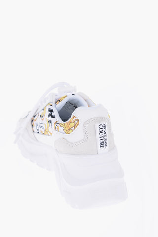 JEANS COUTURE Sneakers in Motivo Barocco Con Dettagli in Suede 7cm