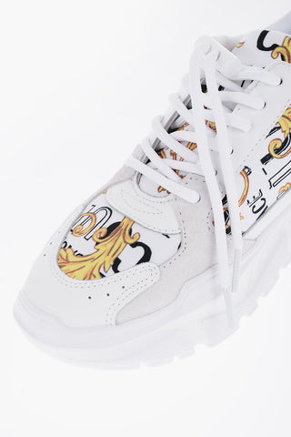JEANS COUTURE Sneakers in Motivo Barocco Con Dettagli in Suede 7cm