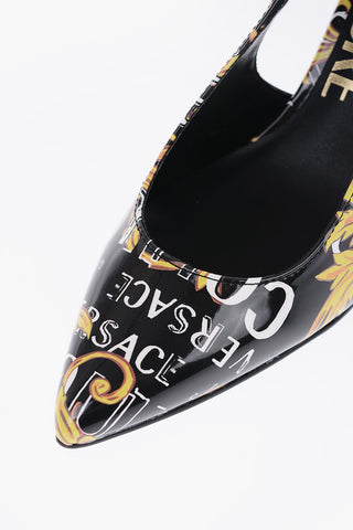 JEANS COUTURE Baroque Motif Faux Leather Slingback 9,5cm