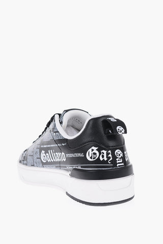Two-Tone Faux Leather Low-Top Sneakers With All-Over Lettering Print