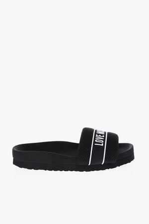 LOVE Solid Color Fabric Slides with Embroidered Logo