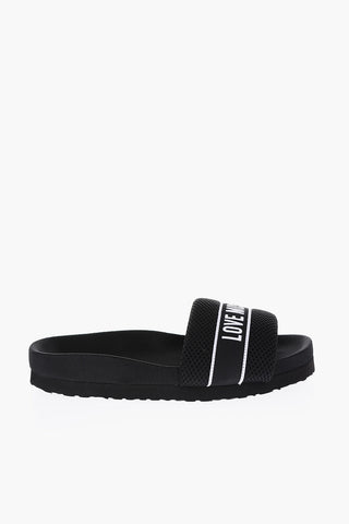 LOVE Solid Color Fabric Slides with Embroidered Logo