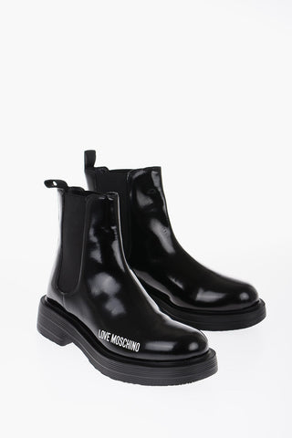 LOVE Patent Leather Chelsea Boots with Printed Logo