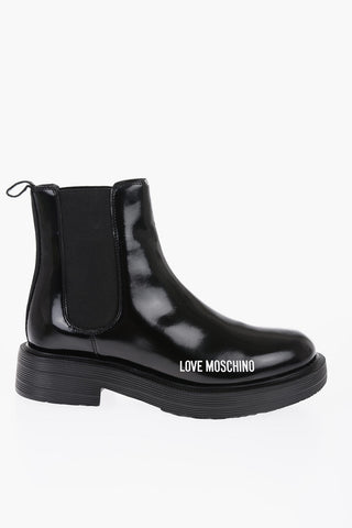 LOVE Patent Leather Chelsea Boots with Printed Logo
