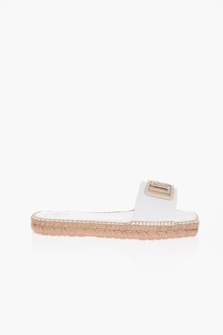 LOVE Sandali in Pelle con Suola in Rafia e Logo in Strass