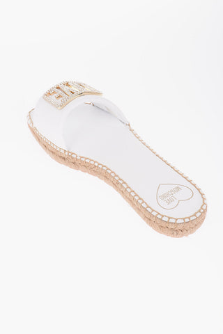 LOVE Sandali in Pelle con Suola in Rafia e Logo in Strass