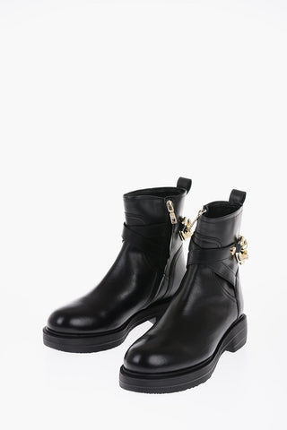 LOVE Leather Ankle Boots with Golden Chain 4cm