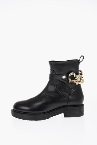 LOVE Leather Ankle Boots with Golden Chain 4cm