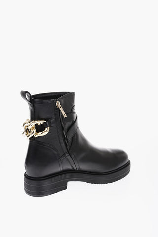 LOVE Leather Ankle Boots with Golden Chain 4cm