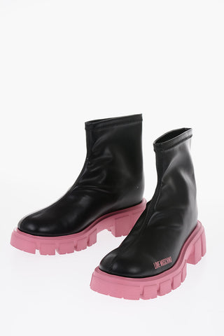 LOVE Faux Leather Ankle Boots with Contrasting Sole 5cm