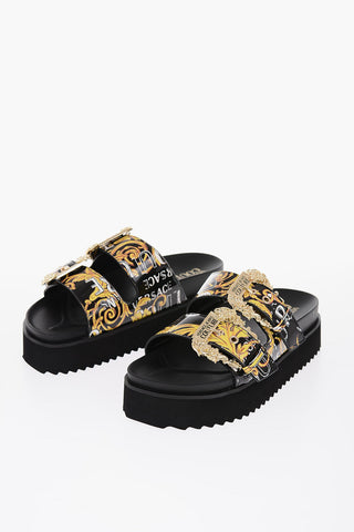 JEANS COUTURE Baroque Motif ARIZONA Sandals with Double Golden Buckle 4,5cm