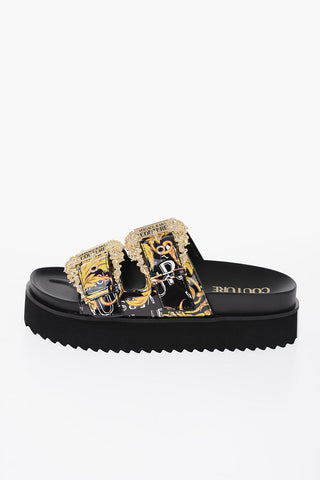 JEANS COUTURE Baroque Motif ARIZONA Sandals with Double Golden Buckle 4,5cm