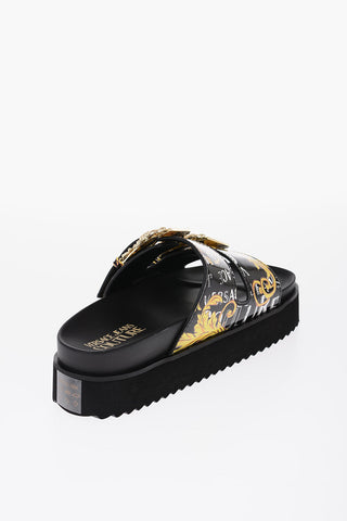 JEANS COUTURE Baroque Motif ARIZONA Sandals with Double Golden Buckle 4,5cm