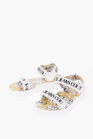 JEANS COUTURE Baroque Motif MIAMI Sandals with Logoed Touch Closure
