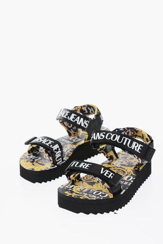 JEANS COUTURE Baroque Printed MIAMI Sandals with Touch Strap Closure