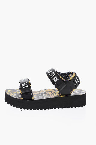 JEANS COUTURE Baroque Printed MIAMI Sandals with Touch Strap Closure