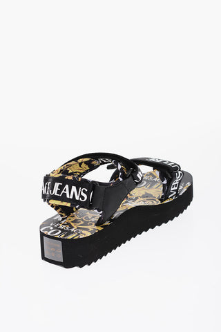 JEANS COUTURE Baroque Printed MIAMI Sandals with Touch Strap Closure