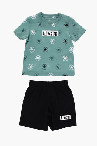 ALL STAR CHUCK TAYLOR T-shirt con Logo All-Over e Shorts Mesh