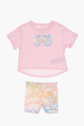 ALL STAR CHUCK TAYLOR Set T-shirt con Logo in Rilievo e Shorts Effetto Tie Dye